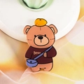 Cute brown cartoon bear acrylic badge with orange hat and blue bag for backpack - 04 School Bear