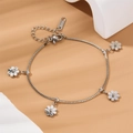Elegante cavigliera in acciaio inossidabile argento con cinque ciondoli a forma di margherita - Bracciale Margherita Color Acciaio (N601)