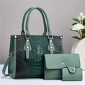 Three-piece handbag set featuring crocodile pattern gradient tote and envelope clutch bags - Green