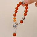 Ethnic orange agate bracelet with silver lion pendant and Chinese Fu character charm - New Style Imitation Amber: Blue Mythical Beast Bracelet