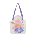 Cartoon girl print canvas tote bag with purple straps and large capacity for students - Style 2