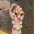 Mignon pendentif thé au lait peint à la main avec perles bleues et tasse rose - Bleu - Chaîne de Téléphone Thé au Lait