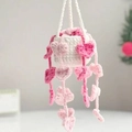 Handmade crochet hanging car plant with pink heart leaves and white flower pot - Pink Leaves + White Basket