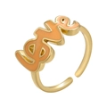Detail van de gouden LOVE-ring met oranje emaille en een verstelbare open band voor dames - Oranje