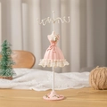 Pink evening gown jewelry stand with lace detailing and metal hooks for necklaces - Pink Style 1