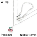 Pastoral style cherry pendant necklace with red crystals and stainless steel chain - Silver Red Cherry Green Leaf Gemstone Pendant (KN295041-GC)