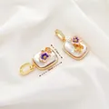 Monet style floral pendant with purple enamel and mother of pearl inlay, 24x17.5mm size - Style 27 Baroque Pearl Floral Square Pendant