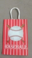 Red and white striped baseball themed paper gift bag with twisted rope handles - Red and White Stripe Baseball