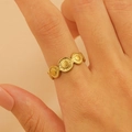 18K gold plated stainless steel ring featuring circular relief and vintage sunburst pattern - 18K Gold Round Relief (11549)