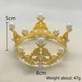 Detailed view of 5cm gold tiara with white pearls, height 5cm and 8cm base diameter - Small Gold Leaf Waterdrop 01