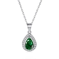 Collana in argento S925 con pendente in zircone verde a goccia e dettagli pavé raffinati - Argento 925 / Verde smeraldo