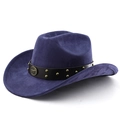 Chapeau de cowboy western classique bleu marine avec bande en cuir et emblème métal - M (56-58cm) / Bleu marine