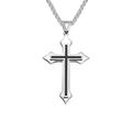 Cross pendant necklace in stainless steel with black enamel stripe on white background - Black Enamel Cross