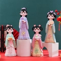 Set of 4 ancient Chinese style Tang suit dolls in various hanfu colors and poses - 1003-24 Large Set of 4