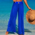 Royal blue mesh beach cover-up pants with high waist and vintage gold buckle - Blue Pants