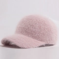 Casquette de baseball en tricot de fourrure de lapin synthétique rose clair doux - Réglable / Rose