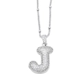 Silver letter J pendant necklace with sparkling cubic zirconia on a delicate chain - Letter J / Silver