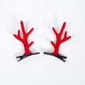 Pair of red flocked Christmas reindeer antler hair clips with black alligator clips - Red Antlers Pair