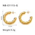 Detail view of 18K gold plated hollow C-shape twisted hoop earrings with size measurements - 18K Gold / Golden Twisted Style (NB-E1115-G)