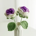 Handcrafted crochet purple and white roses with green leaves in a white ceramic vase - Woven Rose (Finished) / Gradient Purple (Toothed Large Leaf with Wire)