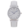 Orologio uomo minimalista con cinturino in pelle bianca e cassa tonda argento su fondo bianco - Quadrante Bianco Cinturino Bianco