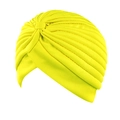 Turban-Mütze im Ethno-Stil in Zitronengelb mit elegantem Faltenstrick-Design - Einheitsgröße / Hellgelb