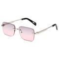 Gafas de sol cuadradas sin montura con lentes degradadas rosas y patillas de metal - Marco Plateado Gris Rosa Degradado
