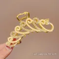 Pince à cheveux couronne dorée avec perles et strass, mesure environ 10,5 cm de long - 24# Perle Queue de Phénix