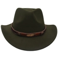 Dark green cashmere felt western cowboy hat with woven band and gold feather charm - Adult (57-60cm) / Army Green