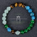 Detailed top view of natural tiger eye and turquoise wealth beaded bracelet for prosperity - Tiger Eye Blue Apatite Aventurine Style (Wealth-2)