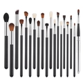 Detailed close-up of 20 professional eye and face makeup brushes with black handles - Set of Eye Makeup Brushes