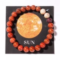 Detailed top view of a Solar System themed beaded bracelet featuring natural tiger eye stones - Sun (With Card)