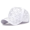 White baseball cap with sparkling rhinestone R pattern and checkered crystal design - Adjustable / White