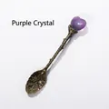 Vintage bronze coffee spoon featuring a heart-shaped amethyst and floral branch handle - 2cm Amethyst Heart - Brass Color