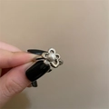 Retro S925 sterling silver open ring featuring a metal flower and white round pearl - JZ1138-Pearl Flower
