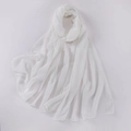 Detail of white pearl chiffon shawl with sparkling rhinestones and delicate hemmed edges - White