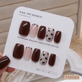Handmade press-on nails in leopard print and nude shades arranged on white card - S / Leopard Color Blocking (FM084-S)