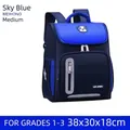 Navy blue ergonomic primary school backpack for grades 1-3 with size specs 38x30x18cm - Medium (38x30x18cm) / Sky Blue
