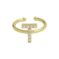 Offener Ring mit 18 Karat Vergoldung, Buchstaben T Design und weißen Perlen - Buchstabe T / Gold
