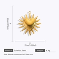 Detailed size specifications for 18k gold plated heart sun stainless steel pendant - Large Heart Sun