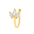 U-shaped gold-plated copper non-pierced nose clip with marquise zirconia inlay - Leaf Style (WG-1342) / Gold