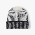 Winter striped knit beanie in black and white mohair texture for outdoor warmth - One Size / Knitted Jacquard Style (24B106) / Black