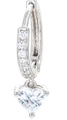 Silver heart hoop earrings with clear cubic zirconia dangles and pave settings - Platinum - White Zirconia