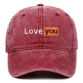 Casquette de baseball bordeaux délavée avec broderie Love You pour un style tendance - Bordeaux