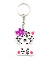 Cute white snow leopard cartoon keychain made of soft PVC with pink heart spots - Leopard Keychain