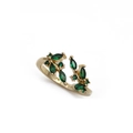 Adjustable gold ring featuring green marquise-cut zircons in a leaf-like vine design - Gold/Vine Leaf Green Zirconia (CR0677CX)