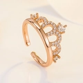 Verstelbare kroonring in roségoud voor dames met witte zirkonia micro-pave zetting - Verstelbaar Open / Roségoud