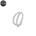 F136 titanium double row silver hoop earring with white cubic zirconia stones - 8mm / Silver Double Layer Rhinestone