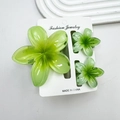 Three-piece set of gradient emerald green frangipani flower hair claws on display card - Large And Small Claw Clips Combination / Gradient Green