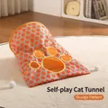 Orange patterned cat tunnel with cat paw opening and interactive plush balls - Grapefruit Style (Interactive Tunnel)